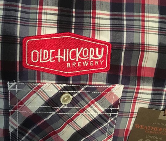 embroidery bluelime grafx produced on shirts for old hickory brewery in hickory north carolina